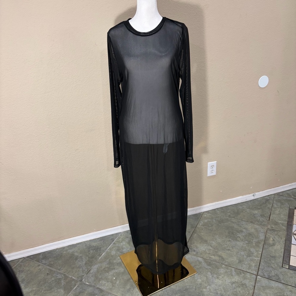 GOOD AMERICAN Mesh Maxi Black Dress Women's Sz 5 Thumbhole Sexy Grunge - Picture 3 of 12